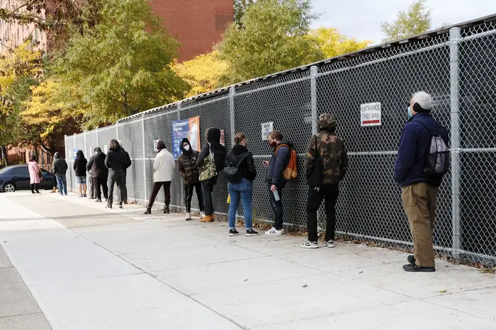 People line up for Covid-19 testing on Election Day in Borough Park.